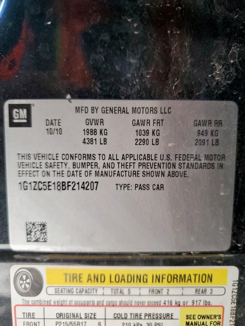 1G1ZC5E18BF214207 - 2011 CHEVROLET MALIBU 1LT BLACK photo 12