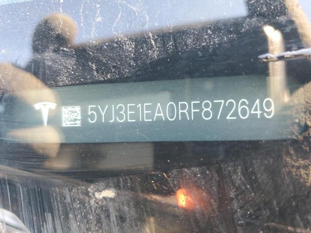 5YJ3E1EA0RF872649 - 2024 TESLA MODEL 3 فحمي صورة 12