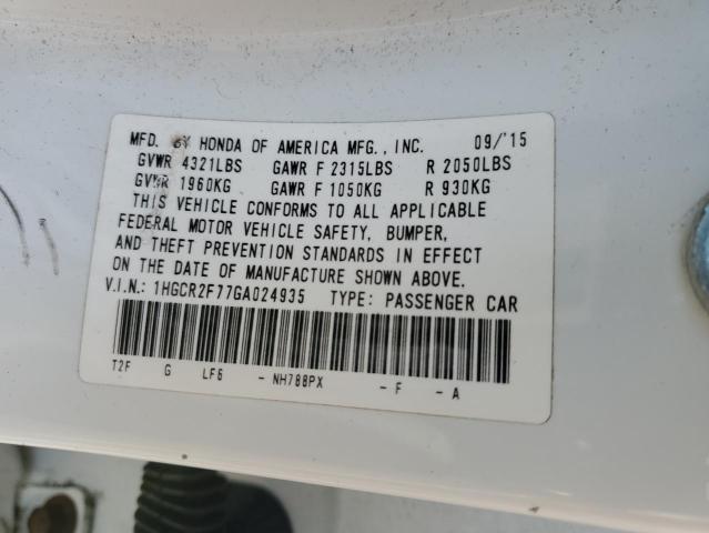 1HGCR2F77GA024935 - 2016 HONDA ACCORD EX თეთრი ფოტო 12