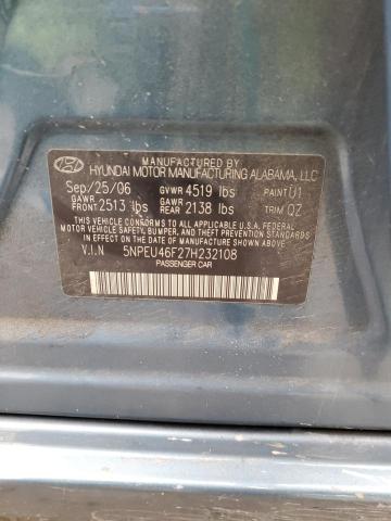 5NPEU46F27H232108 - 2007 HYUNDAI SONATA SE BLUE photo 12