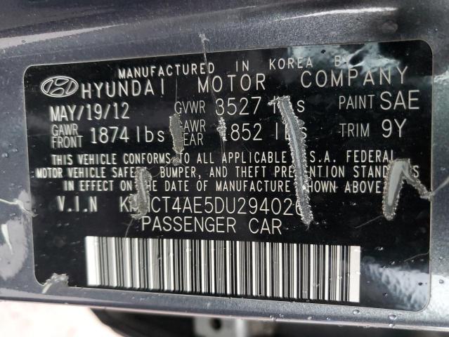 KMHCT4AE5DU294026 - 2013 HYUNDAI ACCENT GLS GRAY photo 12