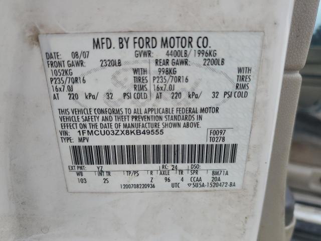 1FMCU03ZX8KB49555 - 2008 FORD ESCAPE XLT Beyaz fotoğraf 13