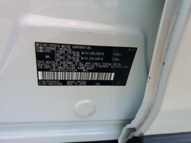 JTMYFREV0JJ157629 - 2018 TOYOTA RAV4 LIMITED WHITE photo 12