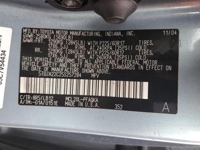 5TDZA22C25S257284 - 2005 TOYOTA SIENNA XLE BLUE photo 13