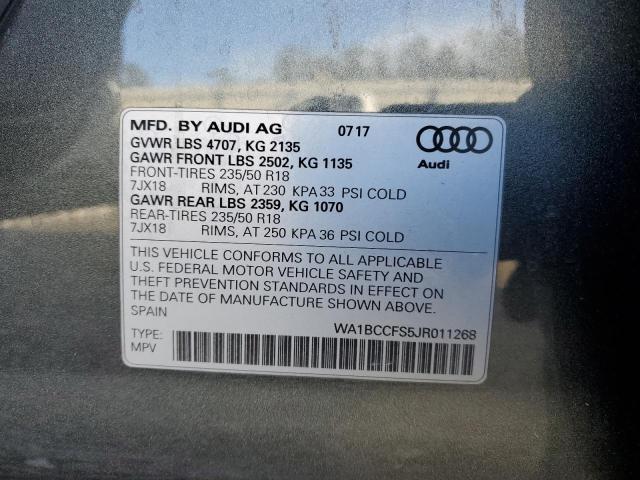 WA1BCCFS5JR011268 - 2018 AUDI Q3 PREMIUM GRAY photo 13