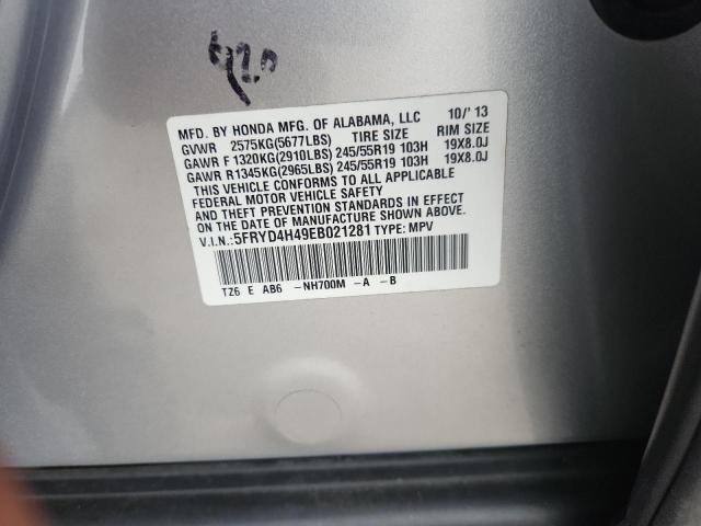 5FRYD4H49EB021281 - 2014 ACURA MDX TECHNOLOGY Plata foto 12