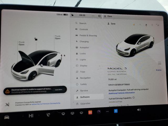 5YJ3E1EB0JF178993 - 2018 TESLA MODEL 3 WHITE photo 9