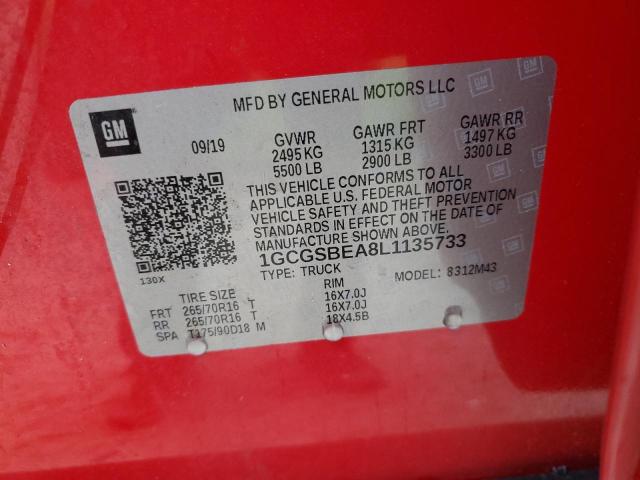 1GCGSBEA8L1135733 - 2020 CHEVROLET COLORADO RED photo 12