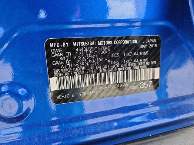 JA4AP3AU7JU019605 - 2018 MITSUBISHI OUTLANDER ES BLUE photo 13