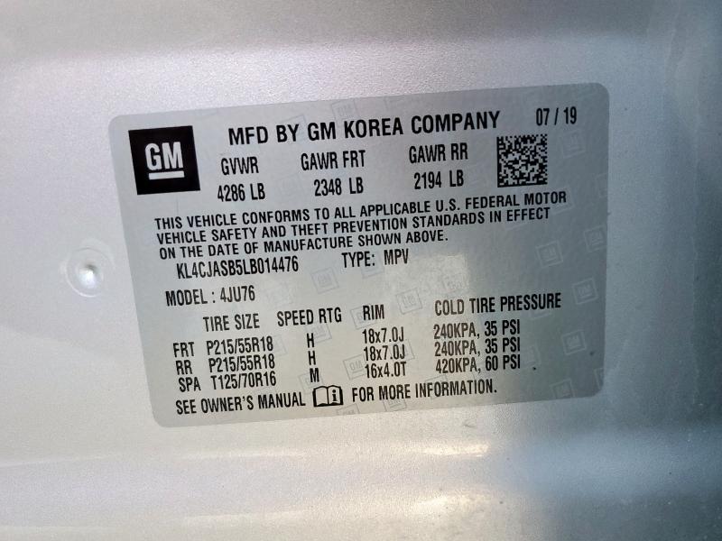 KL4CJASB5LB014476 - 2020 BUICK ENCORE PREFERRED SILVER photo 13