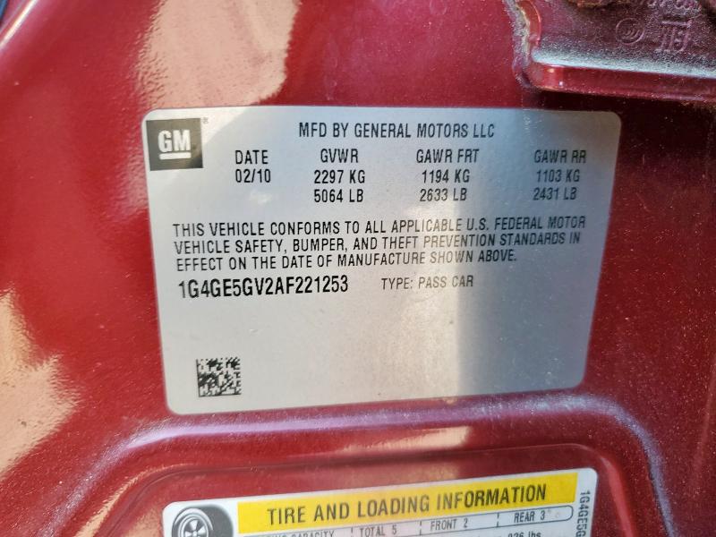 1G4GE5GV2AF221253 - 2010 BUICK LACROSSE CXS RED photo 12