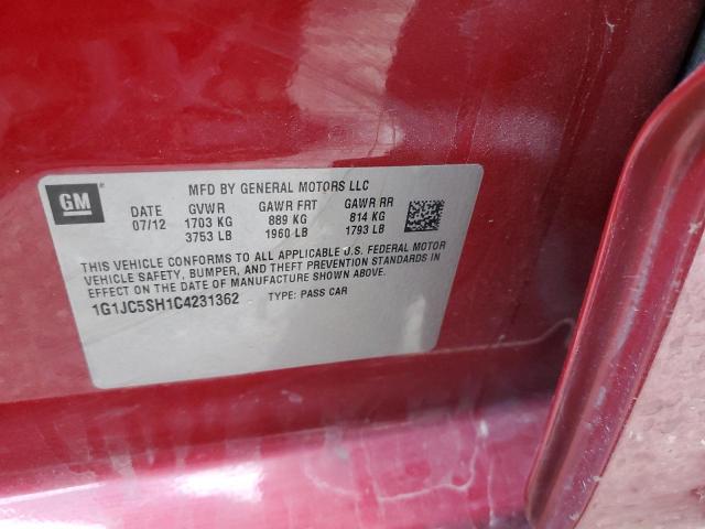 1G1JC5SH1C4231362 - 2012 CHEVROLET SONIC LT RED photo 12