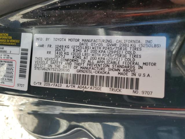 5TETU62N75Z120690 - 2005 TOYOTA TACOMA PRERUNNER ACCESS CAB BLACK photo 12