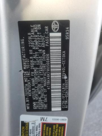 4T1BK46K78U566806 - 2008 TOYOTA CAMRY LE ვერცხლისფერი ფოტო 12