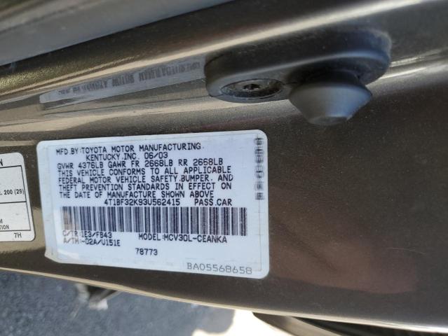 4T1BF32K93U562415 - 2003 TOYOTA CAMRY LE GRAY photo 12