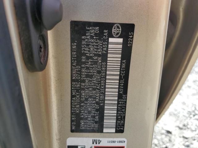 4T1BF3EK8BU165806 - 2011 TOYOTA CAMRY BASE GOLD photo 12