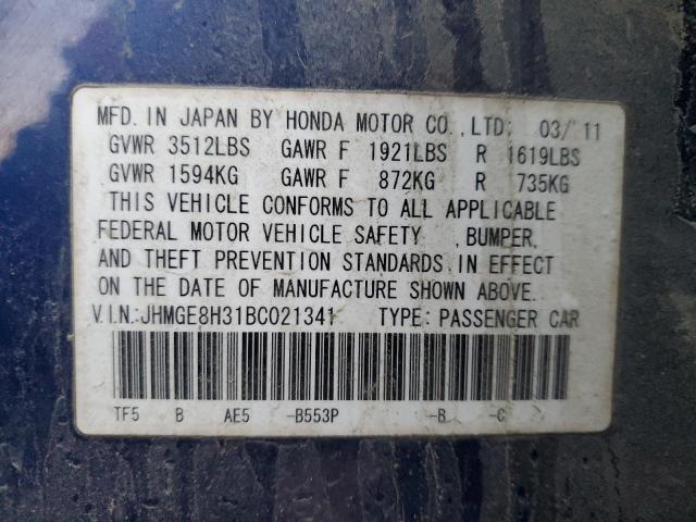 JHMGE8H31BC021341 - 2011 HONDA FIT BLUE photo 13