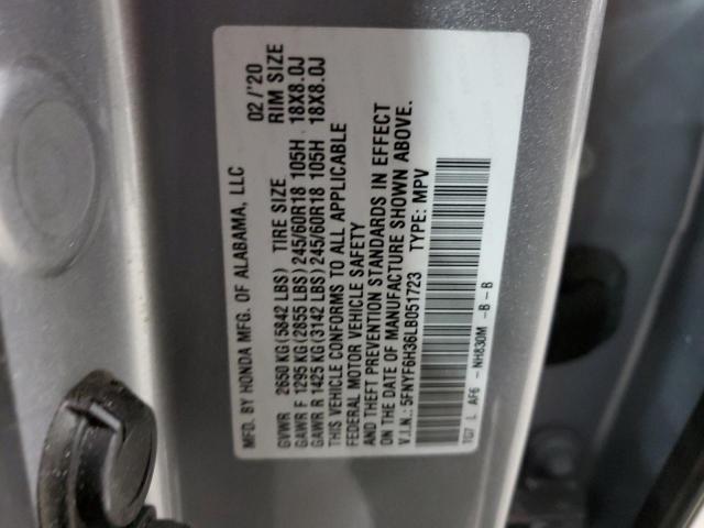 5FNYF6H36LB051723 - 2020 HONDA PILOT EX SILVER photo 13