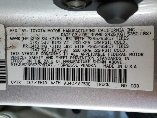 5TEJU62N96Z223747 - 2006 TOYOTA TACOMA DOUBLE CAB PRERUNNER SILVER photo 12