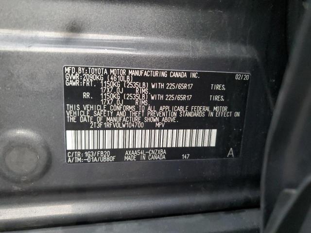 2T3F1RFV0LW104700 - 2020 TOYOTA RAV4 LE GRAY photo 14