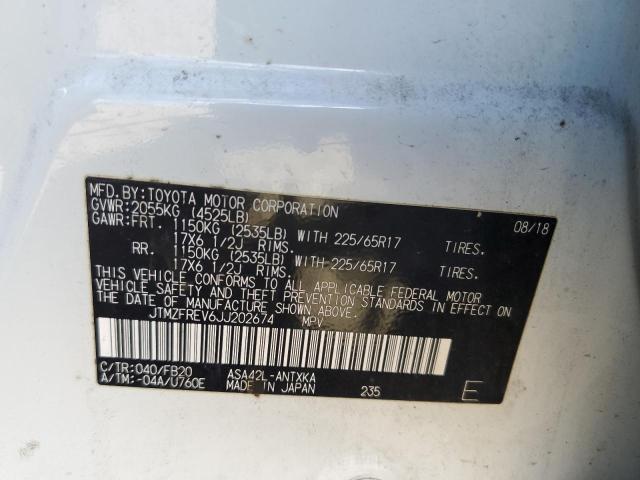 JTMZFREV6JJ202674 - 2018 TOYOTA RAV4 LE 白色 照片 12