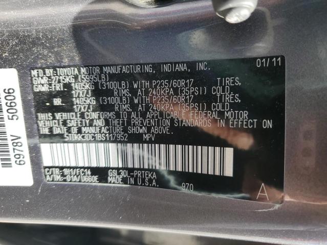 5TDKK3DC1BS117952 - 2011 TOYOTA SIENNA LE ვერცხლისფერი ფოტო 13