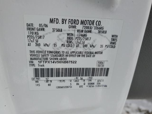 1FTPX14V56NB67522 - 2006 FORD F150 WHITE photo 13