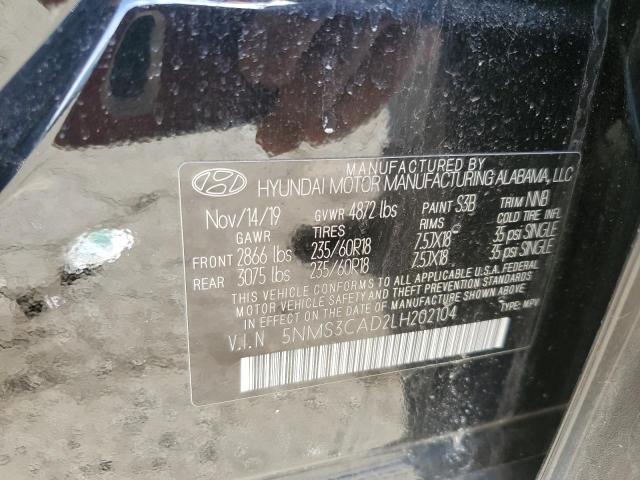 5NMS3CAD2LH202104 - 2020 HYUNDAI SANTA FE SEL BLACK photo 13