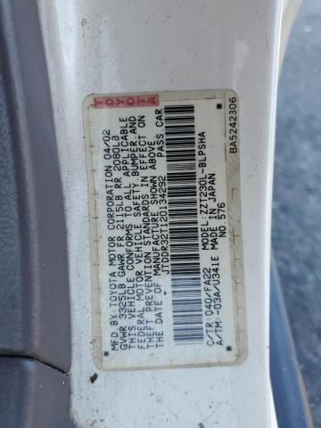 JTDDR32T120134292 - 2002 TOYOTA CELICA GT თეთრი ფოტო 12