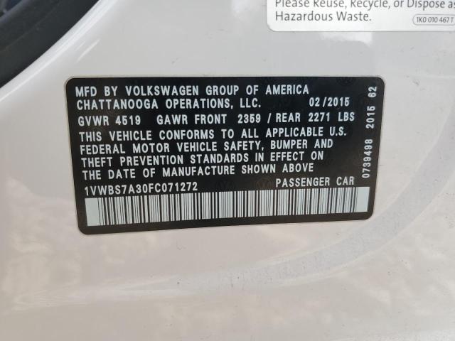 1VWBS7A30FC071272 - 2015 VOLKSWAGEN PASSAT SE Ақ фото 12