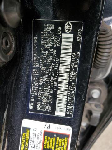 4T1BF1FK5CU614217 - 2012 TOYOTA CAMRY BASE BLACK photo 12