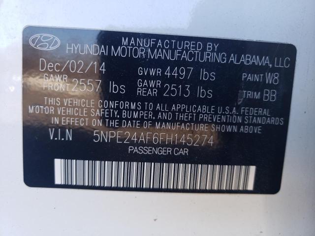 5NPE24AF6FH145274 - 2015 HYUNDAI SONATA SE WHITE photo 12