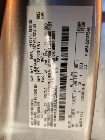 1FMCU9J95JUC89353 - 2018 FORD ESCAPE TITANIUM SILVER photo 13