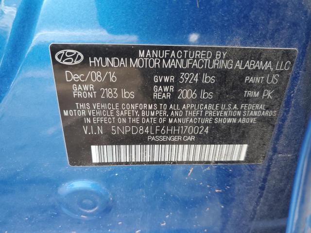 5NPD84LF6HH170024 - 2017 HYUNDAI ELANTRA SE BLUE photo 12