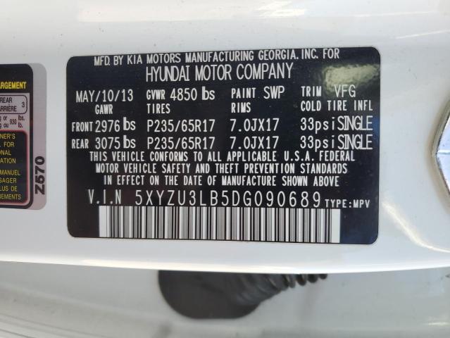 5XYZU3LB5DG090689 - 2013 HYUNDAI SANTA FE S თეთრი ფოტო 13