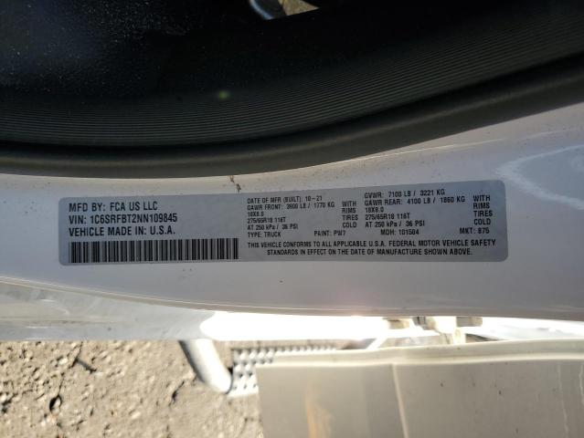 1C6SRFBT2NN109845 - 2022 RAM 1500 BIG HORN/LONE STAR WHITE photo 12