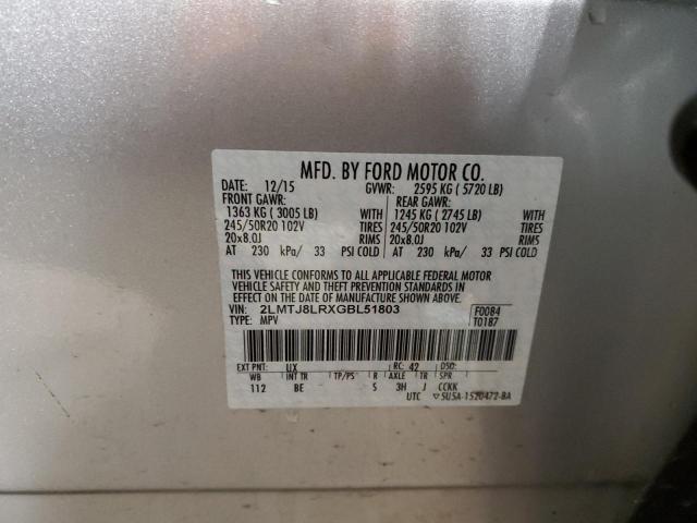 2LMTJ8LRXGBL51803 - 2016 LINCOLN MKX RESERVE Gümüş fotoğraf 13