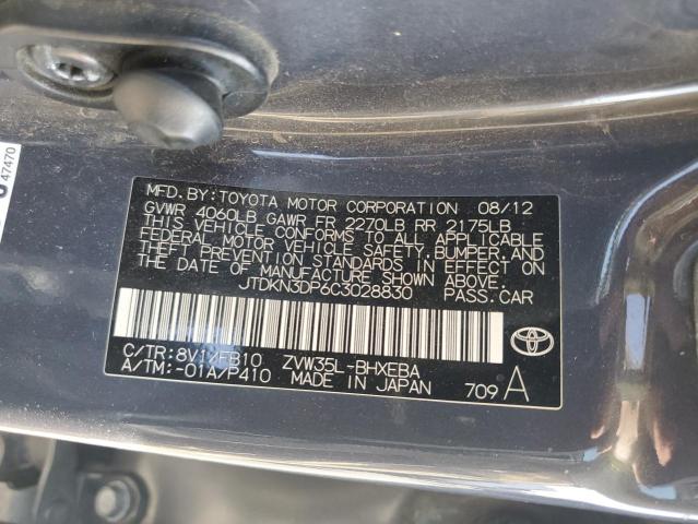 JTDKN3DP6C3028830 - 2012 TOYOTA PRIUS PLUG Մոխրագույն լուսանկար 12