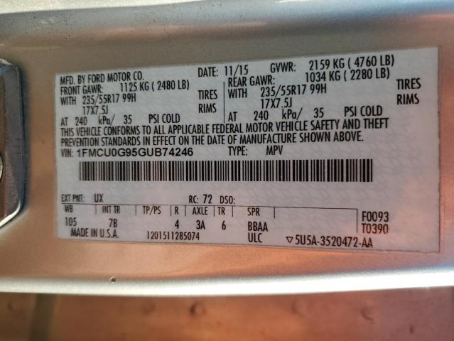 1FMCU0G95GUB74246 - 2016 FORD ESCAPE SE SILVER photo 12