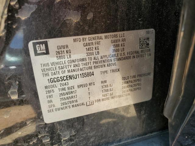1GCGSCEN9J1155804 - 2018 CHEVROLET COLORADO LT BLACK photo 12