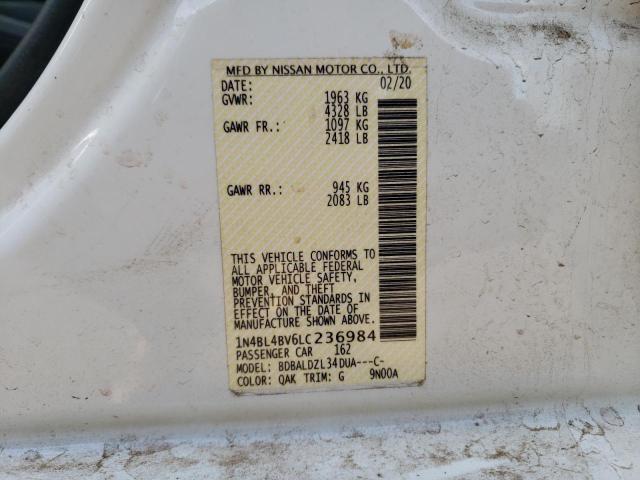 1N4BL4BV6LC236984 - 2020 NISSAN ALTIMA S WHITE photo 12