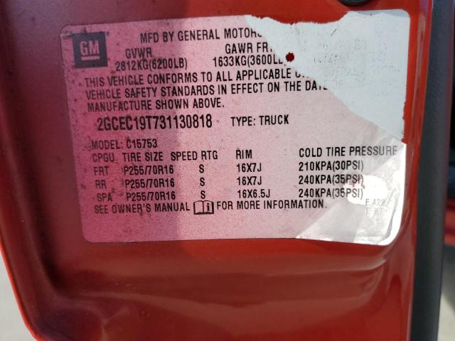 2GCEC19T731130818 - 2003 CHEVROLET SILVERADO C1500 RED photo 12