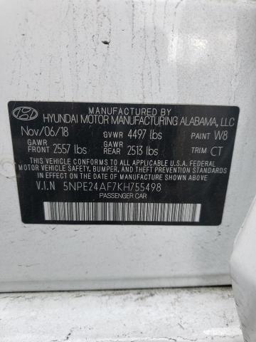 5NPE24AF7KH755498 - 2019 HYUNDAI SONATA SE WHITE photo 12