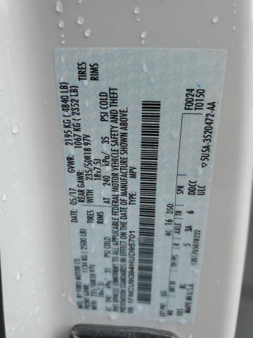 1FMCU9G94HUD95701 - 2017 FORD ESCAPE SE 白色 照片 14