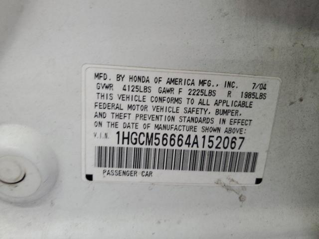 1HGCM56664A152067 - 2004 HONDA ACCORD EX WHITE photo 13