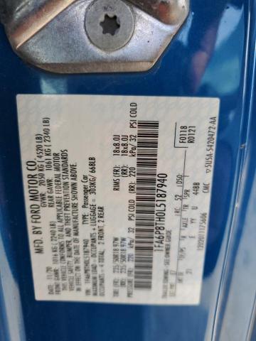 1FA6P8TH0L5187940 - 2020 FORD MUSTANG BLUE photo 12