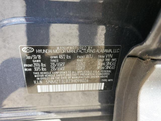 5NMZT3LB2JH098026 - 2018 HYUNDAI SANTA FE S ლურჯი ფოტო 13