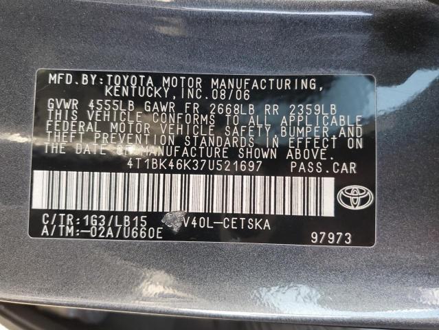 4T1BK46K37U521697 - 2007 TOYOTA CAMRY LE GRAY photo 13