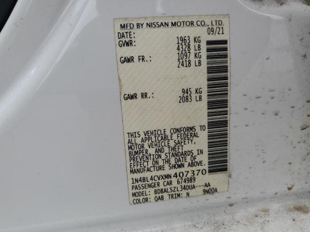 1N4BL4CVXMN407370 - 2021 NISSAN ALTIMA SR WHITE photo 12