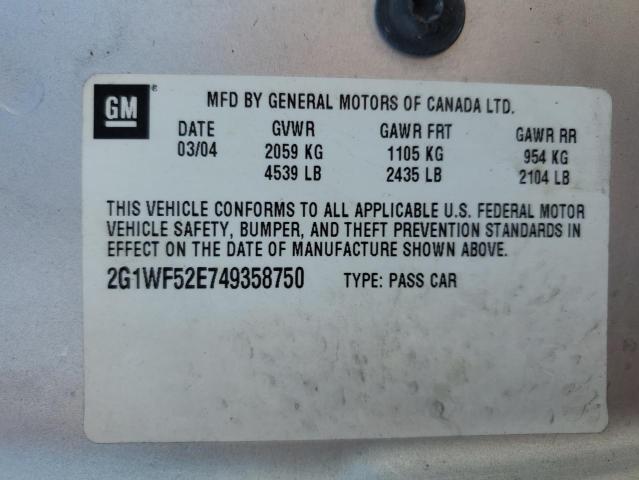 2G1WF52E749358750 - 2004 CHEVROLET IMPALA 银色 照片 13